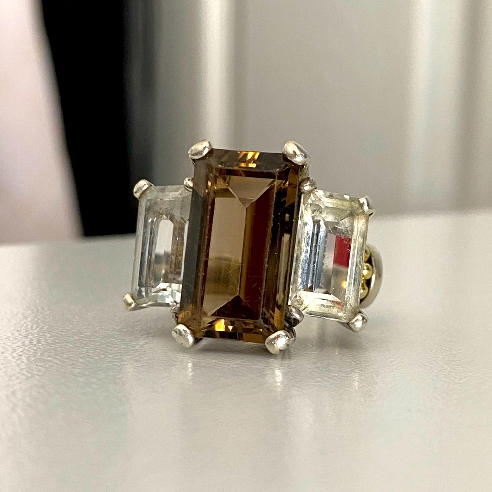 XL Vintage LAGOS Smoky Quartz and White Topaz Ring SZ 6.5